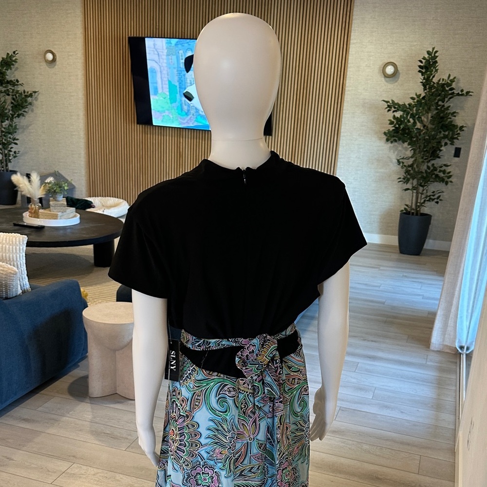SLNY Asymmetrical Dress in Black and Teal - Picture 5 of 7